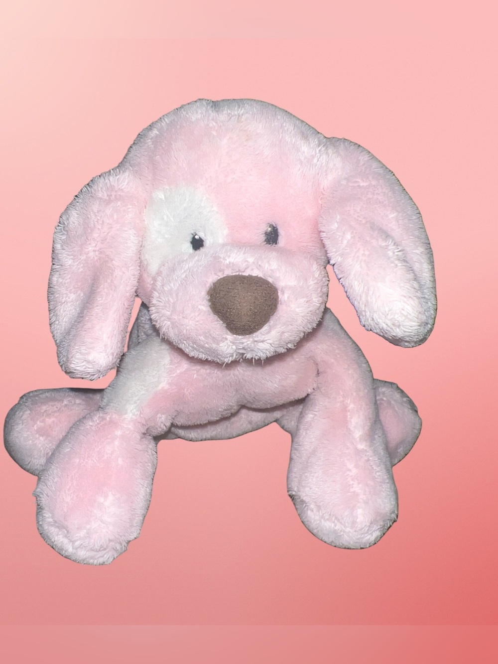 Baby Gund Spunky Puppy Dog Plush Toy 8" Pink White Patch DOESN’T BARK